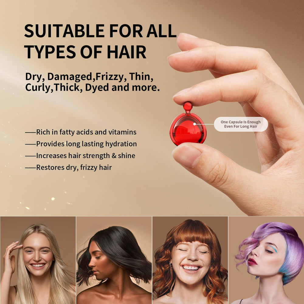 POEROES Hair Oil frizz image conveys smooth, shiny hair with reduced static.