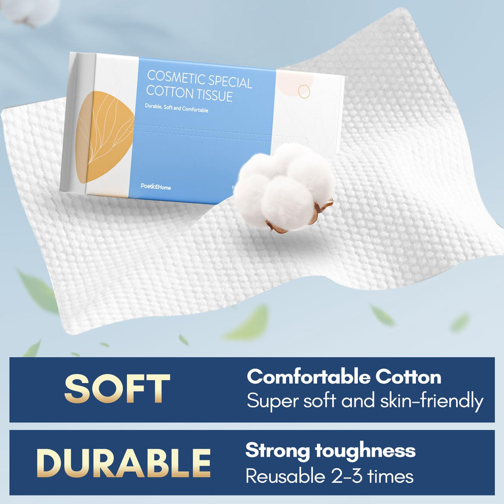 PoeticEHome Dry & Wet Use tissue mockup for makeup removal and cleansing.