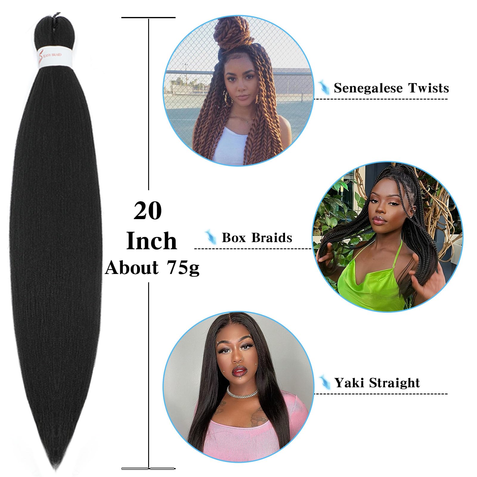 Pofworld pre stretched hair 20 inch length demonstrates versatile styling.