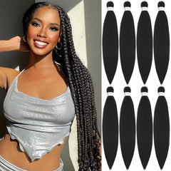 Pofworld pre stretched braiding hair 20 inch close-up shows soft yaki texture for natural look.