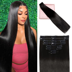 POGINJA clip-in extensions on model showing instant length and volume