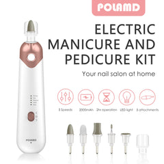POLAMD electric nail file set with drill bit for precise at-home manicure.