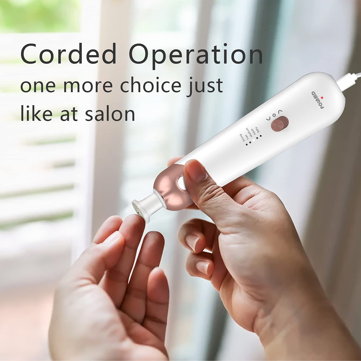 POLAMD stainless steel drill bits array for versatile nail care tools.