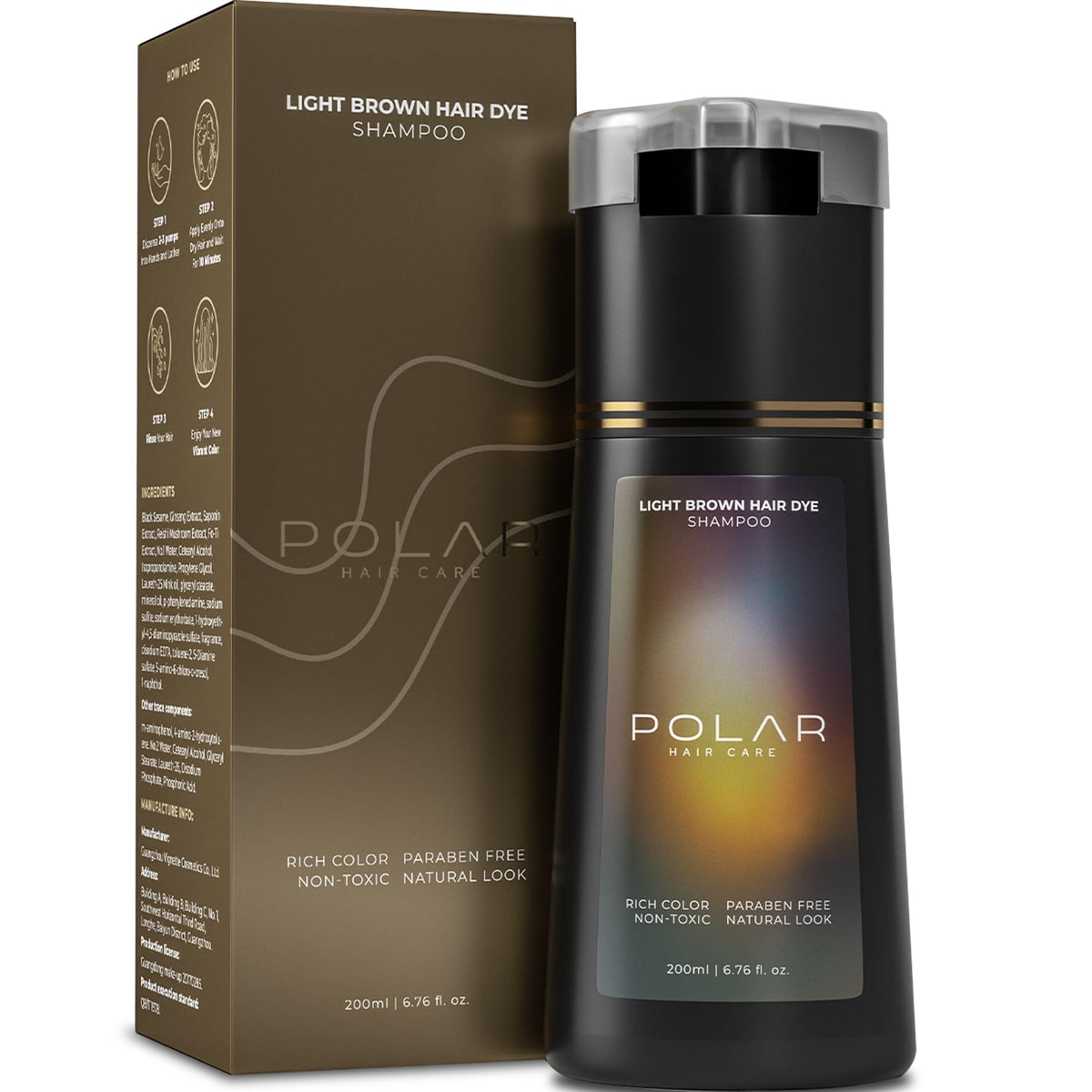 Polar Hair Care light brown dye shampoo coverage in action blending gray roots for natural look