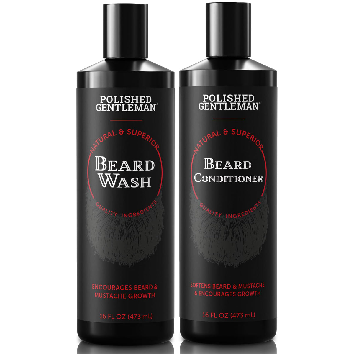 Polished Gentleman beard wash bottle pour demonstrates cleansing action for refreshed beard and skin.