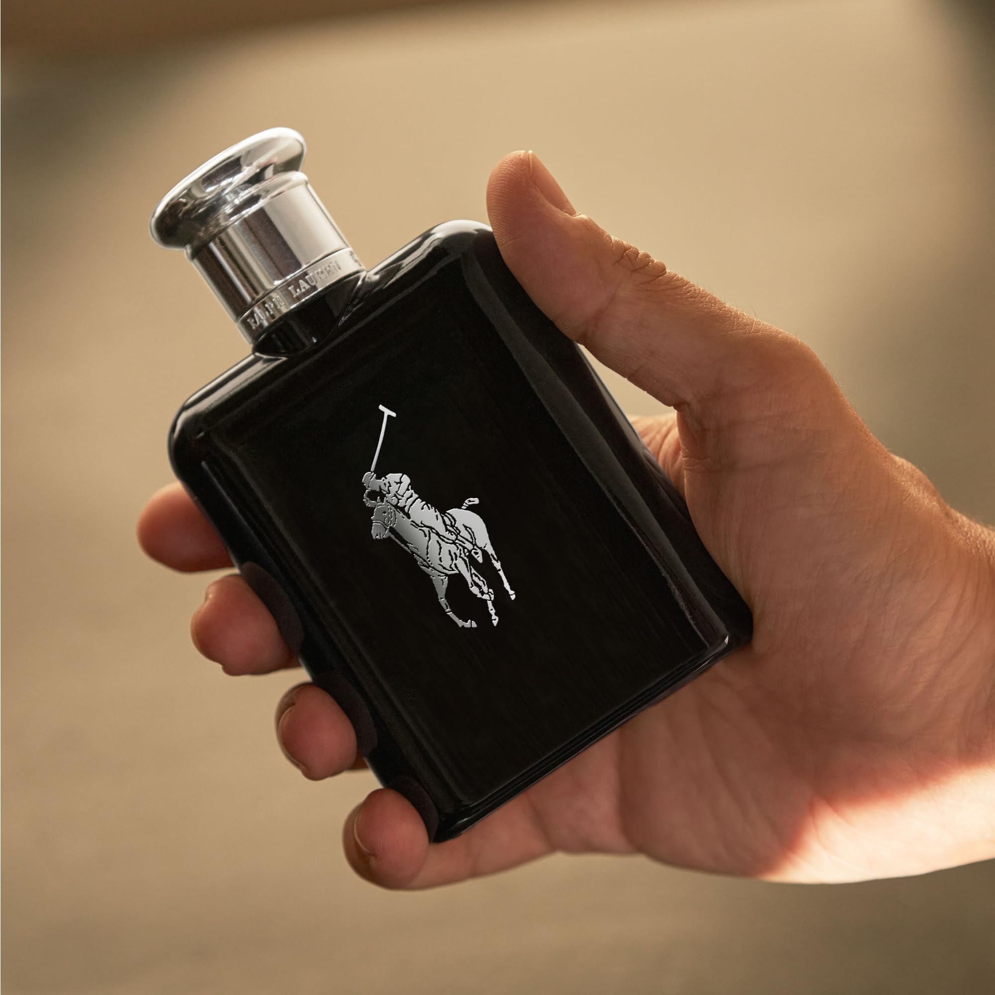 Polo Black eau de toilette angle shot suggests bold, fresh presence.