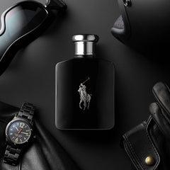 Polo Black noir patchouli closeup showcases aromatic depth and sophistication.