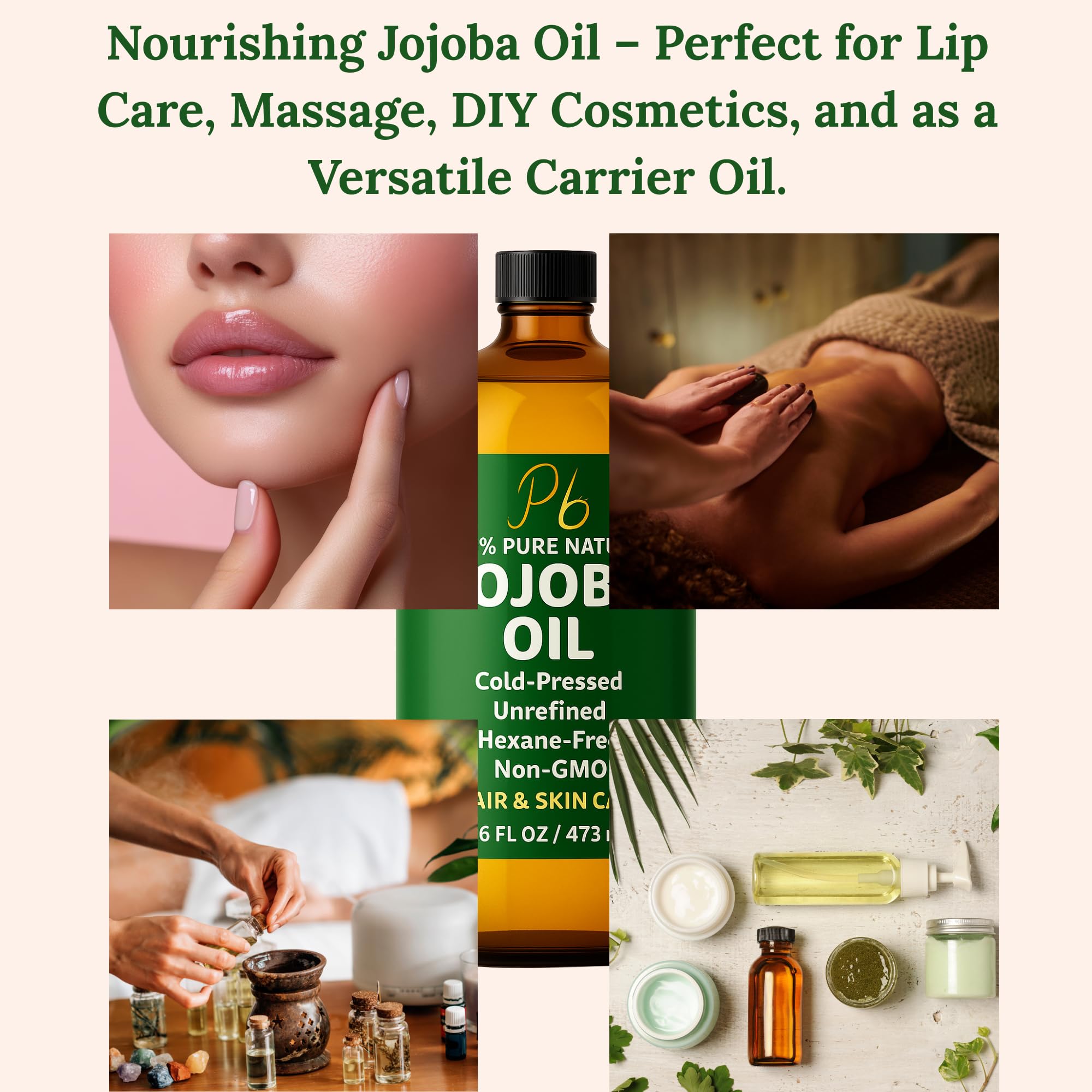 Pomberries Jojoba Oil packaging and value-size 16 oz bottle