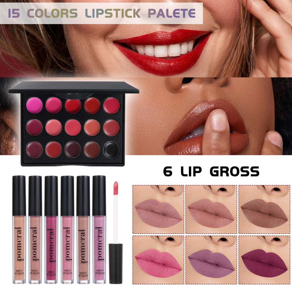 Pomcral All In On Makeup Kit lipgloss set delivers glossy color with smooth glide