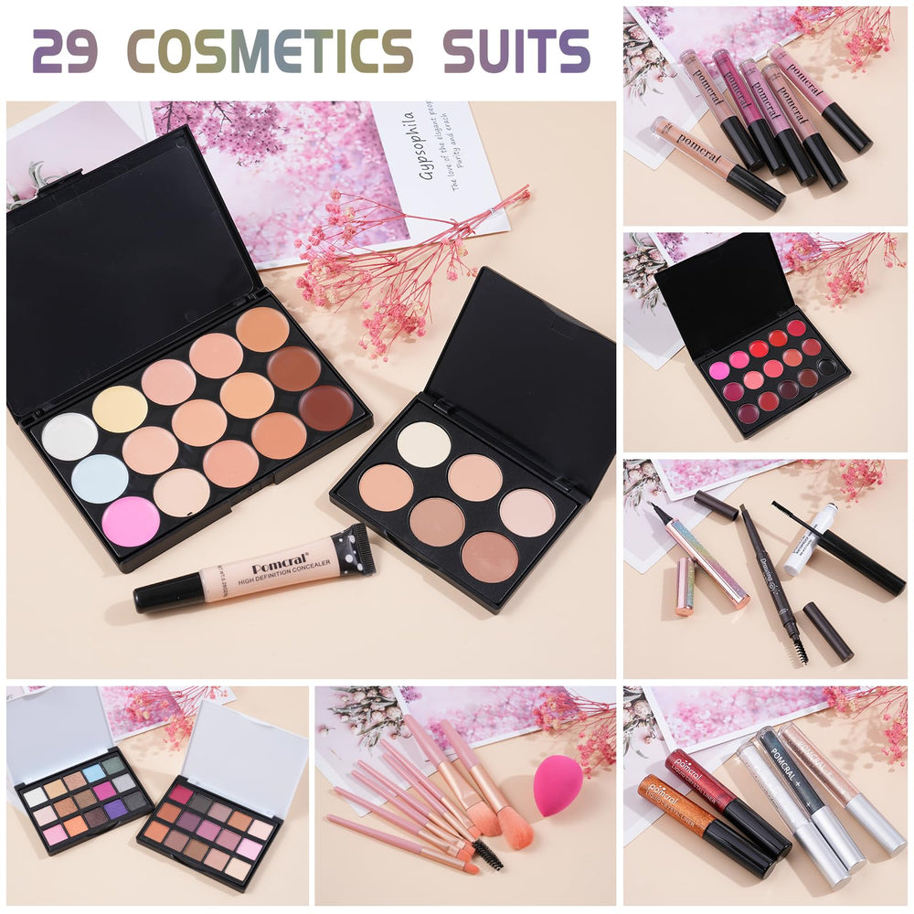 Pomcral All In On Makeup Kit makeup brushes and bag organize tools for on-the-go touch-ups