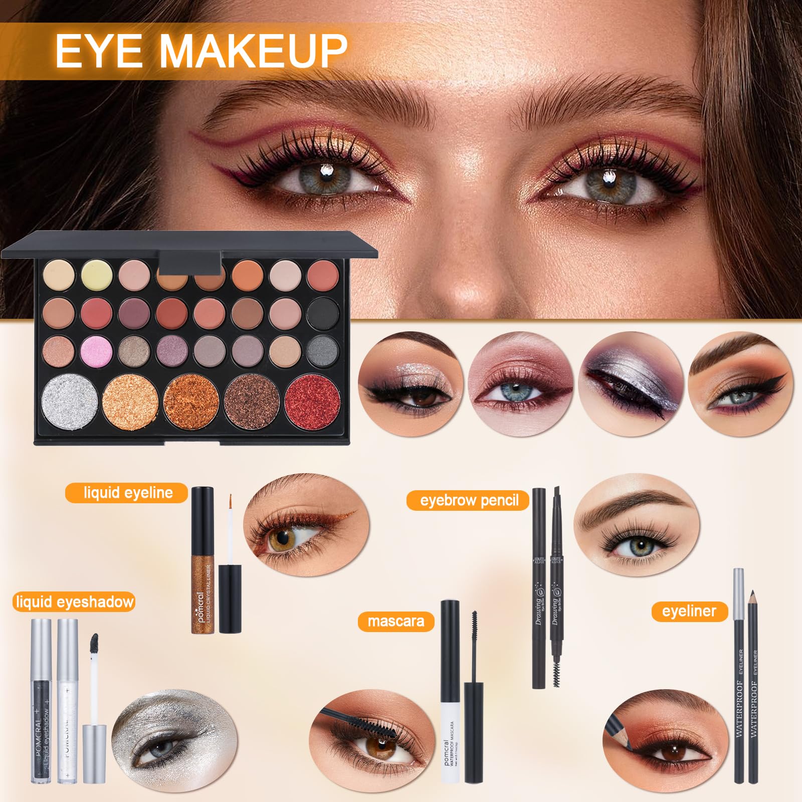 Pomcral eyeshadow palettes neutral shimmer for versatile day-to-night looks