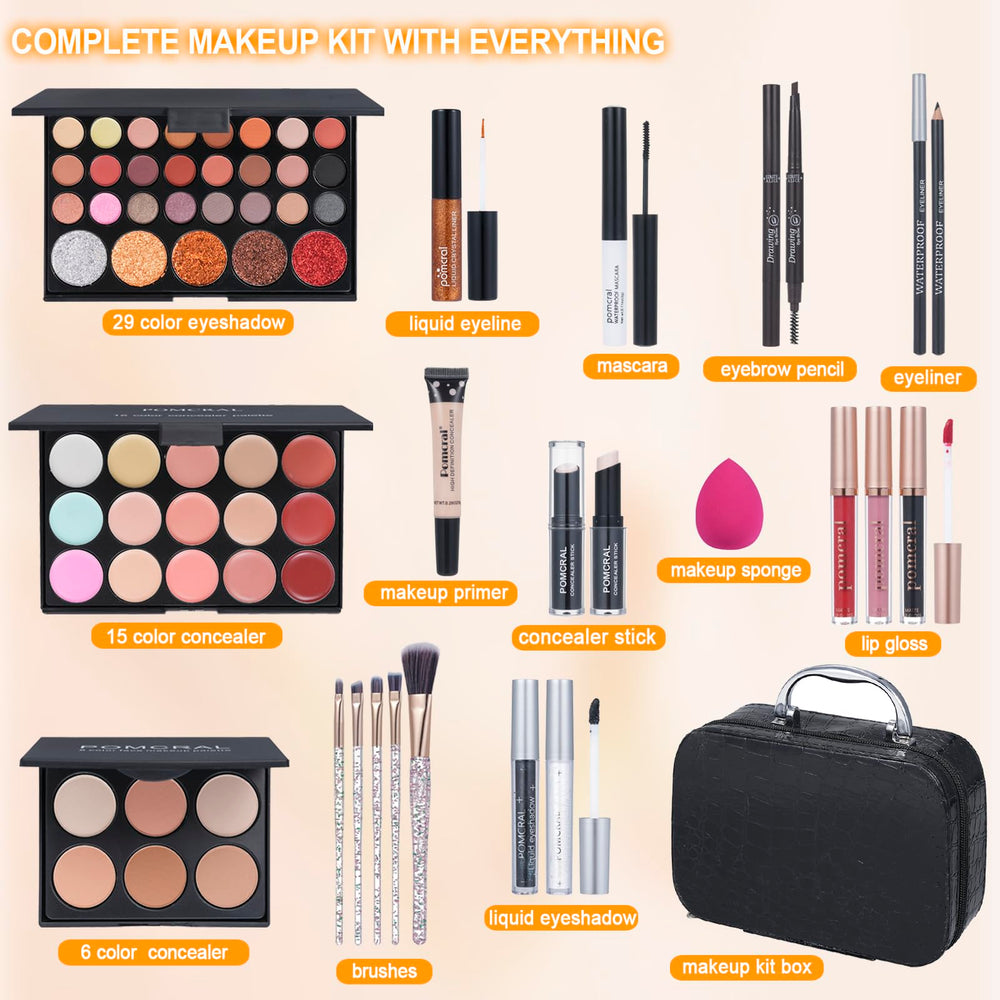 Pomcral makeup kit brush set close-up highlighting professional-grade brushes for precise application
