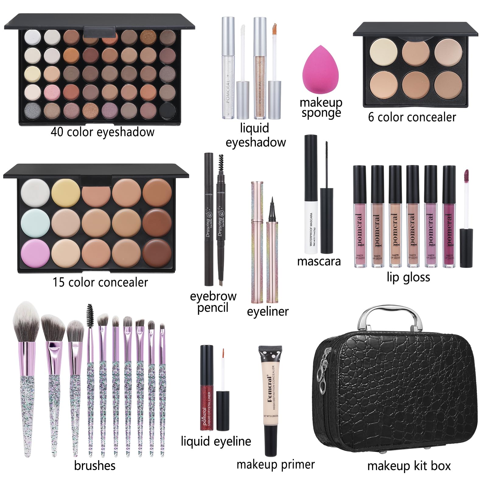 Pomcral makeup kit lip gloss provides shine and easy layering for polished finish