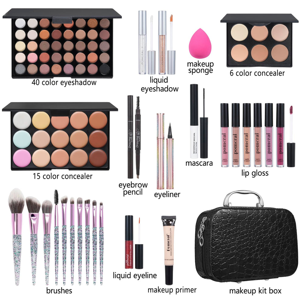Pomcral makeup kit lip gloss provides shine and easy layering for polished finish
