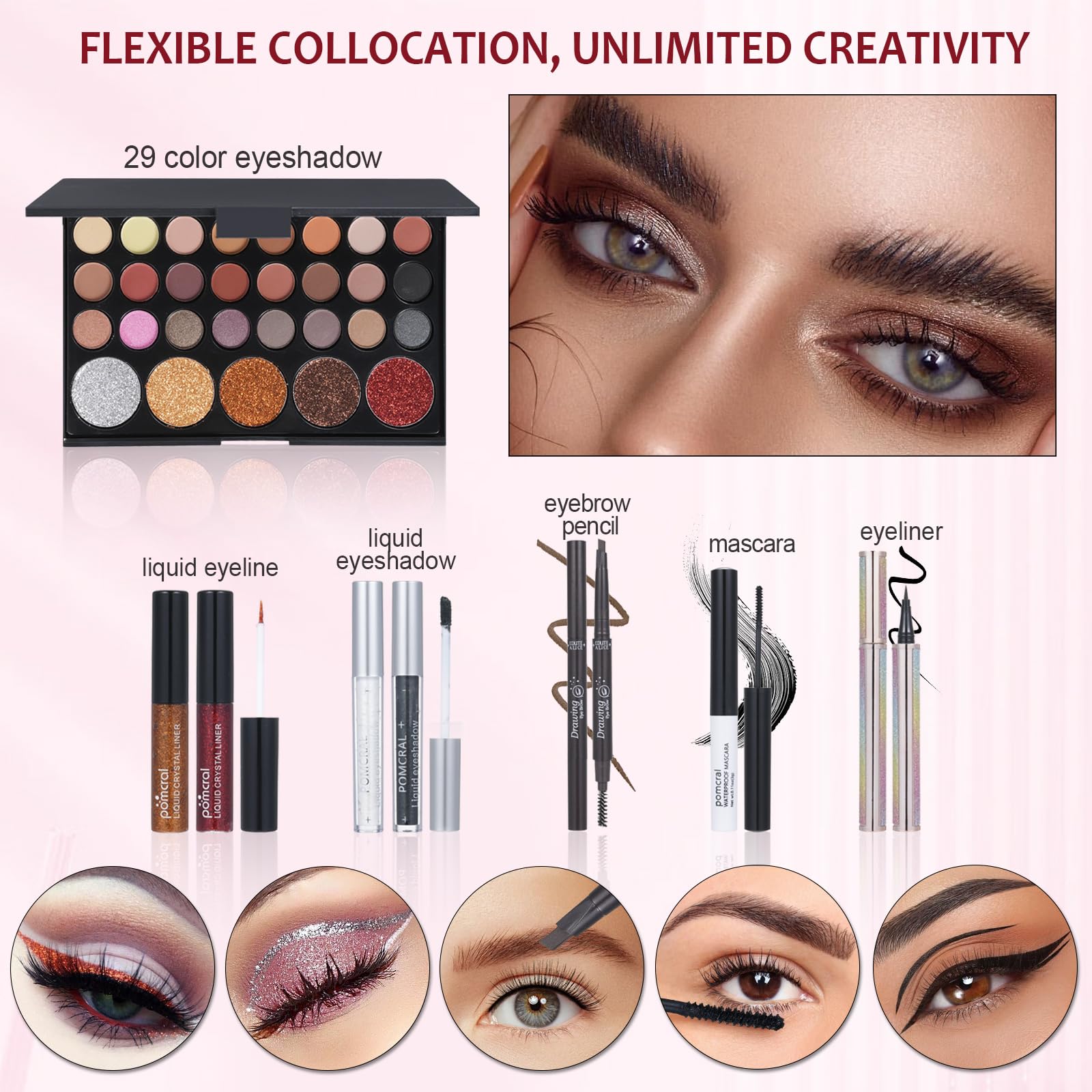 Pomcral makeup kit liquid glitter eyeliner creates bold definition for evening looks