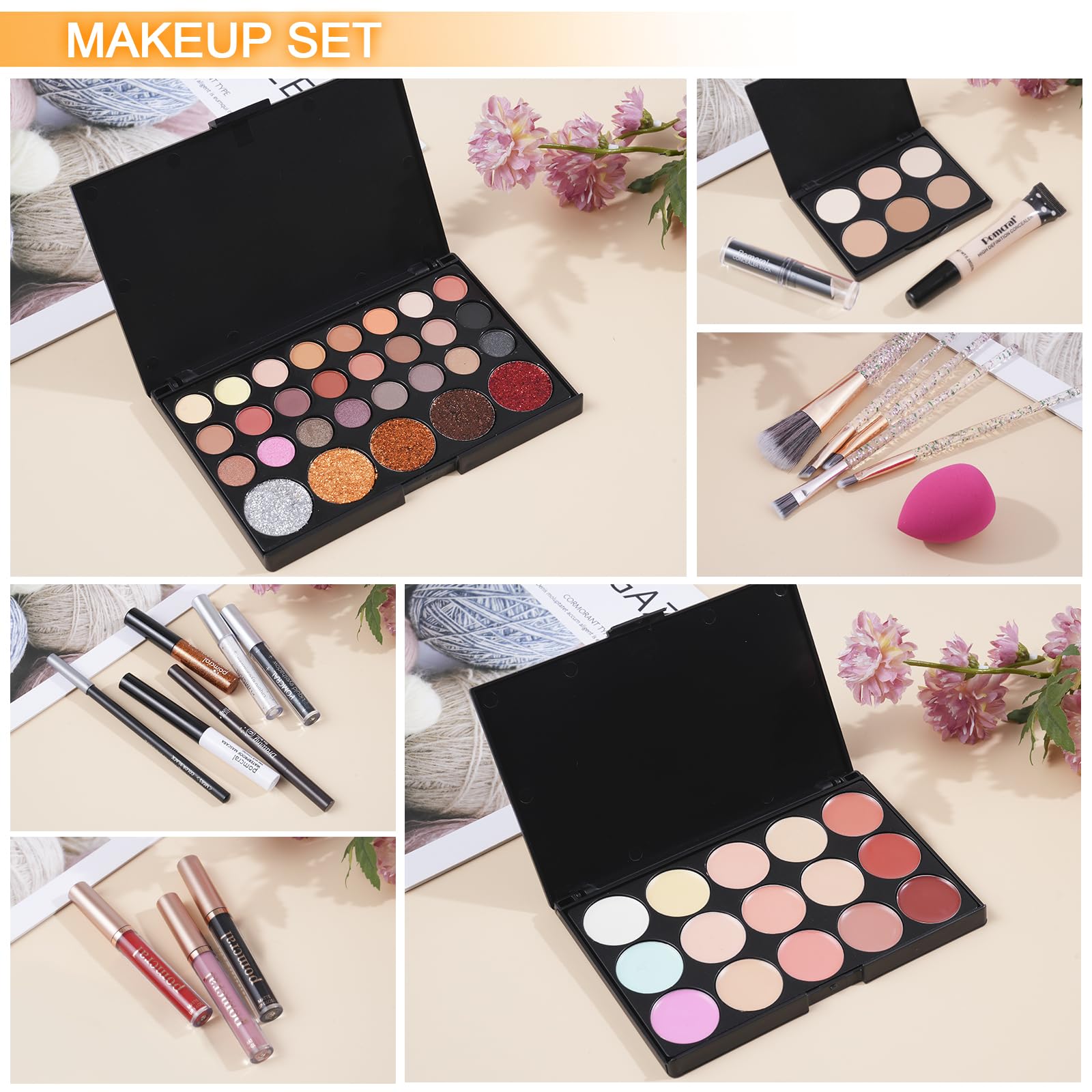 Pomcral makeup kit travel box open demonstrating portable all-in-one kit for beginners
