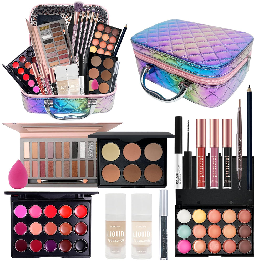 Pomcral Travel Makeup Kit compact case enables on-the-go touch-ups anywhere for busy mornings.
