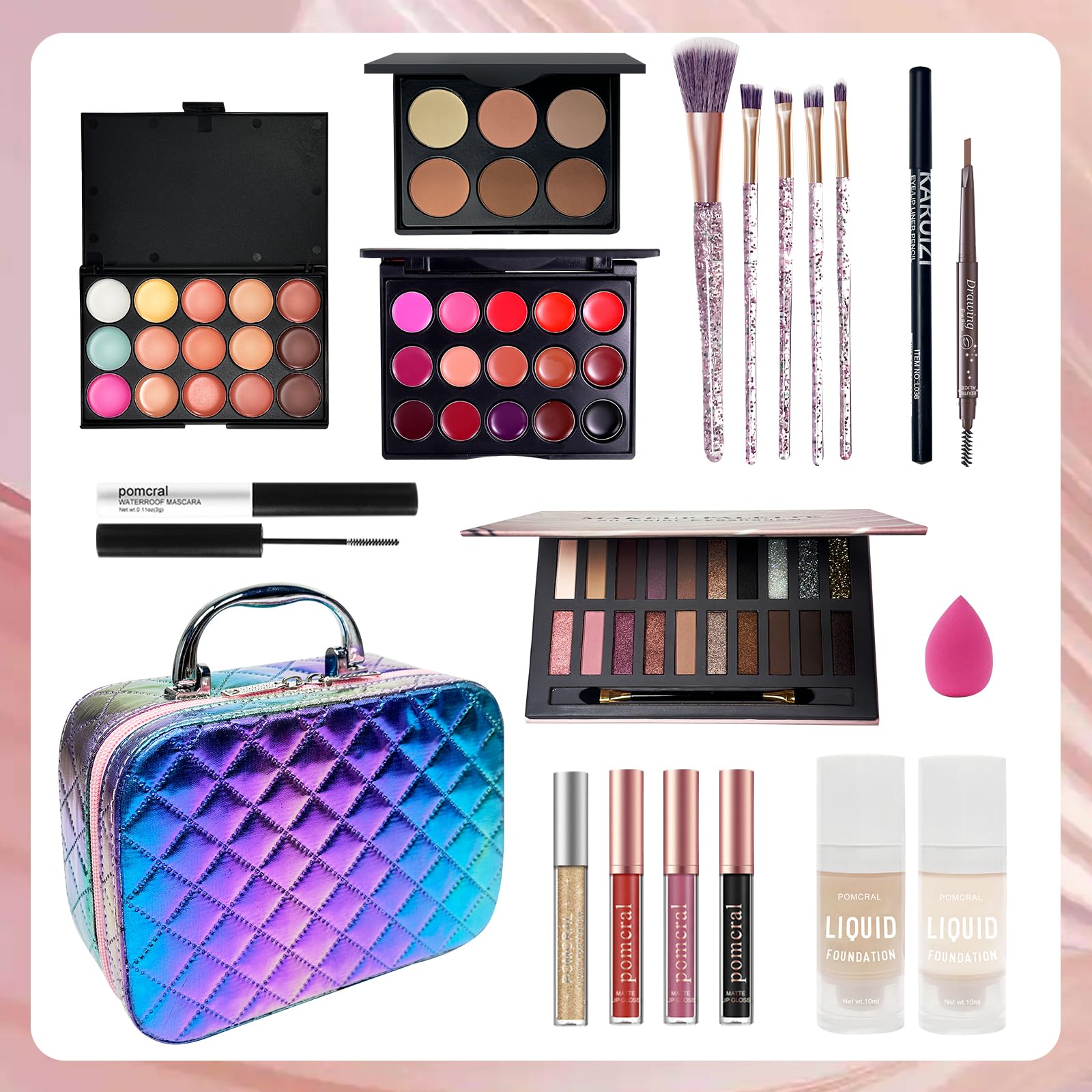 Pomcral Travel Makeup Kit palette panels offer versatile shade options for diverse skin tones.