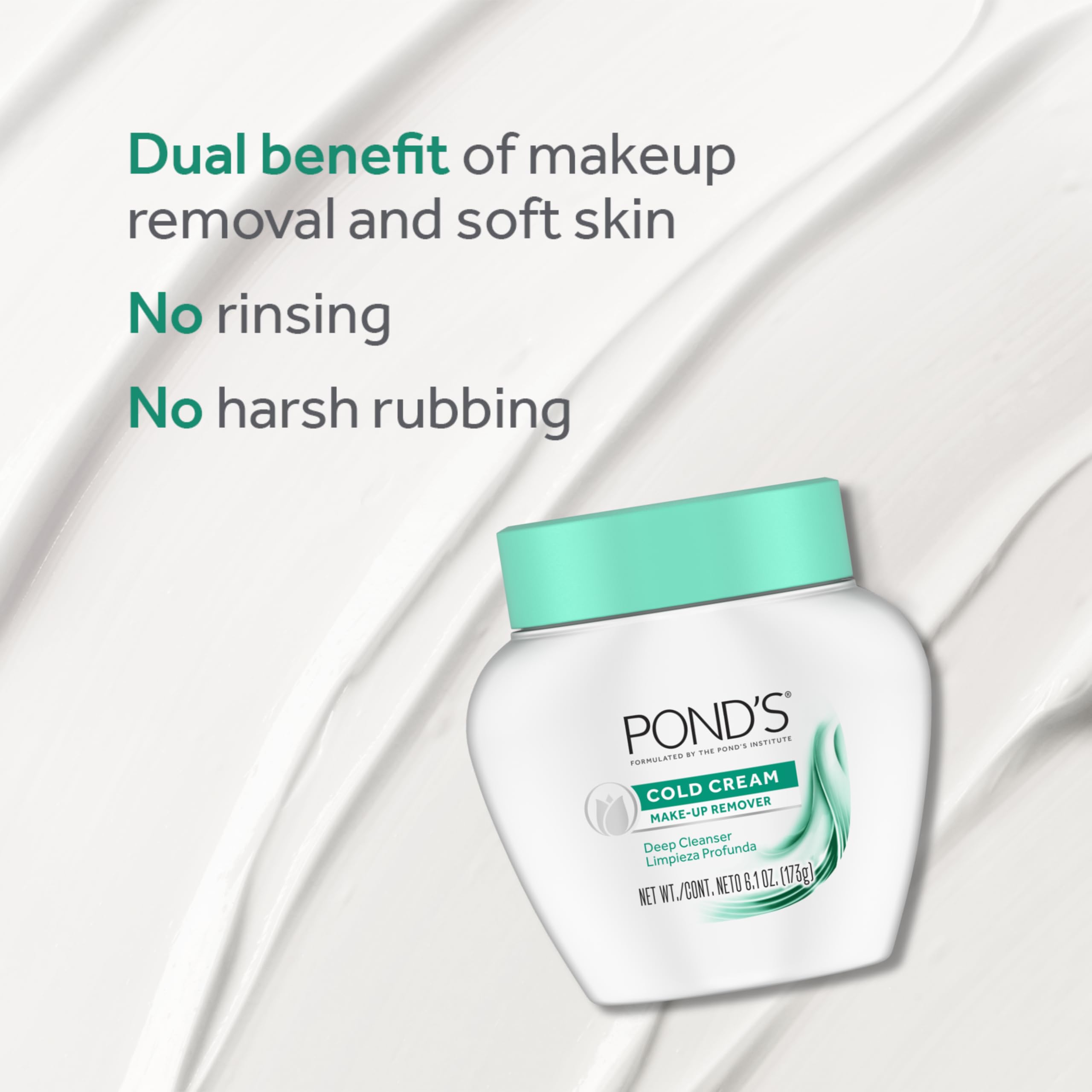 POND'S Cold Cream bottle highlights mineral oil and beeswax for lasting moisture