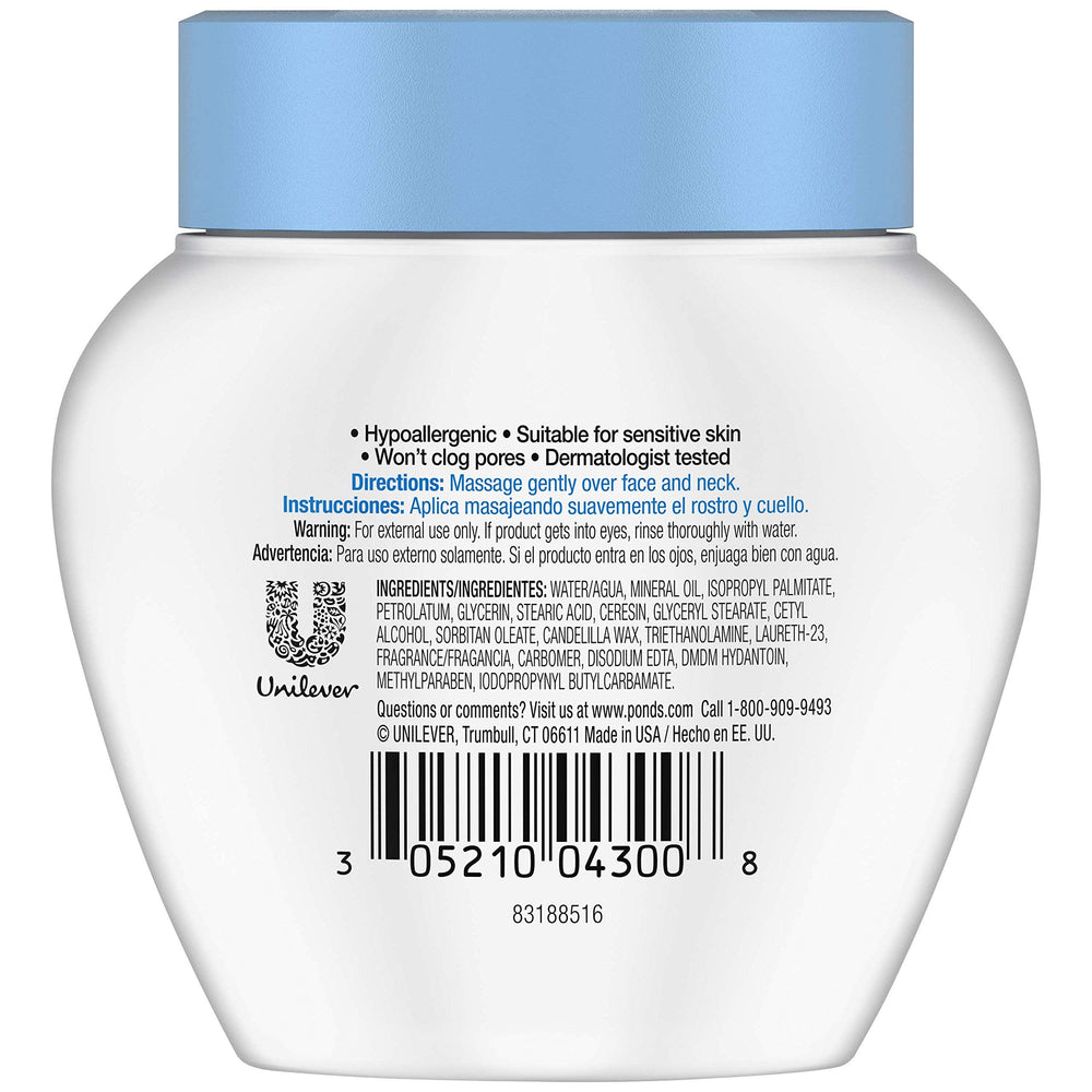 Pond's Dry Skin Cream applied at night to lock in moisture after cleansing.