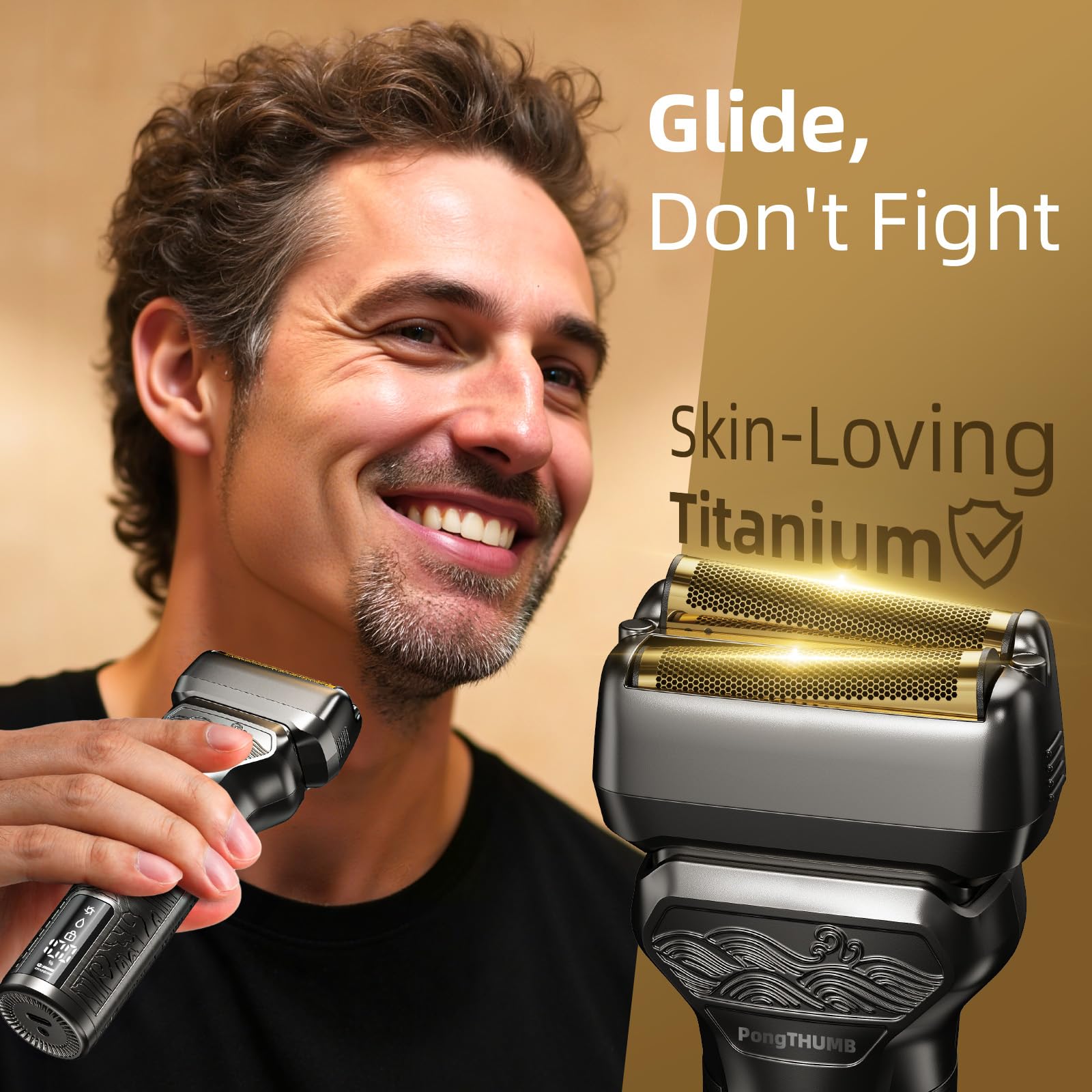 PongTHUMB dual-foil-heads provide close shaving with skin protection.