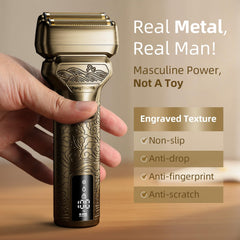 PongTHUMB electric razor LED display shows battery status during use