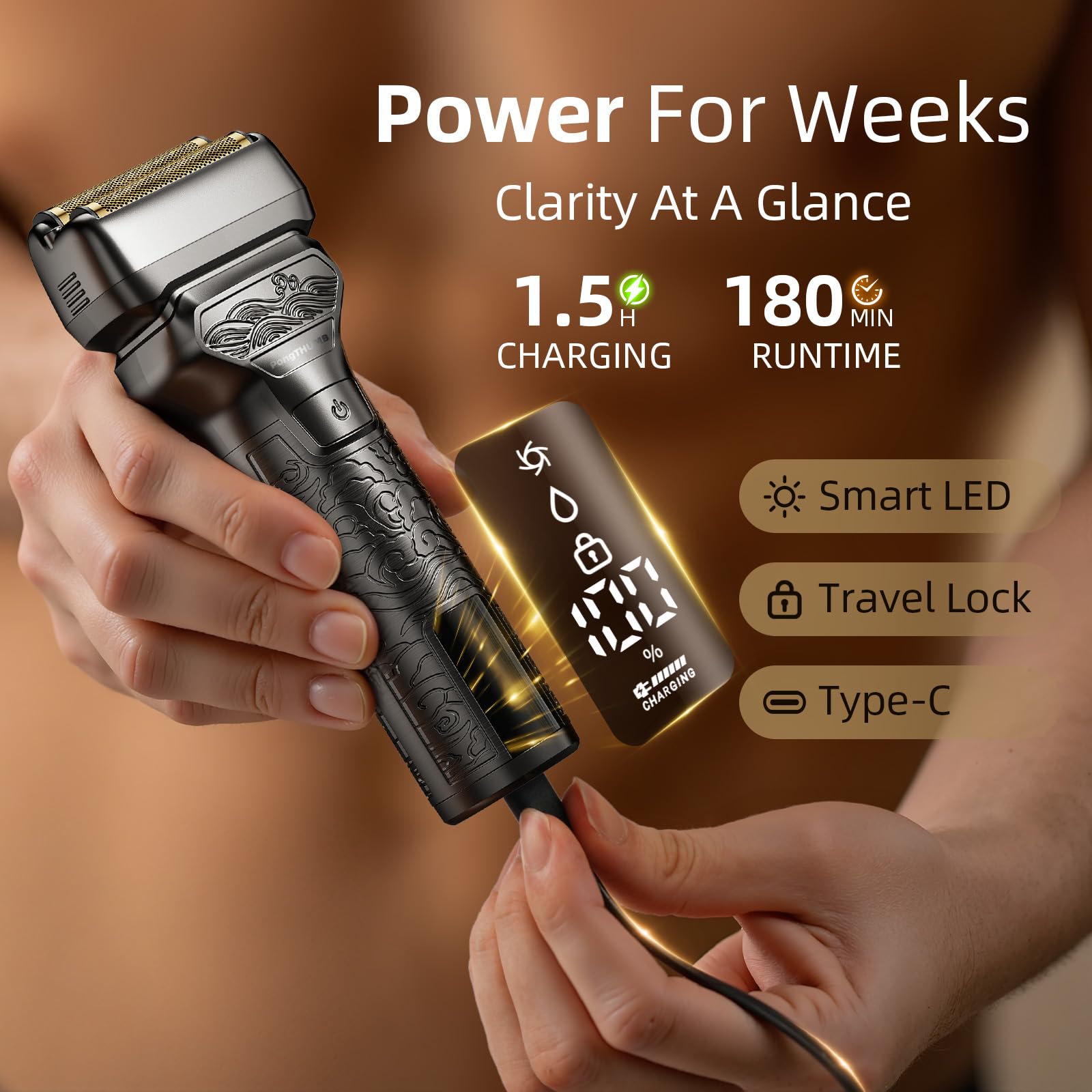 PongTHUMB non-slip grip offers secure control, even when wet.