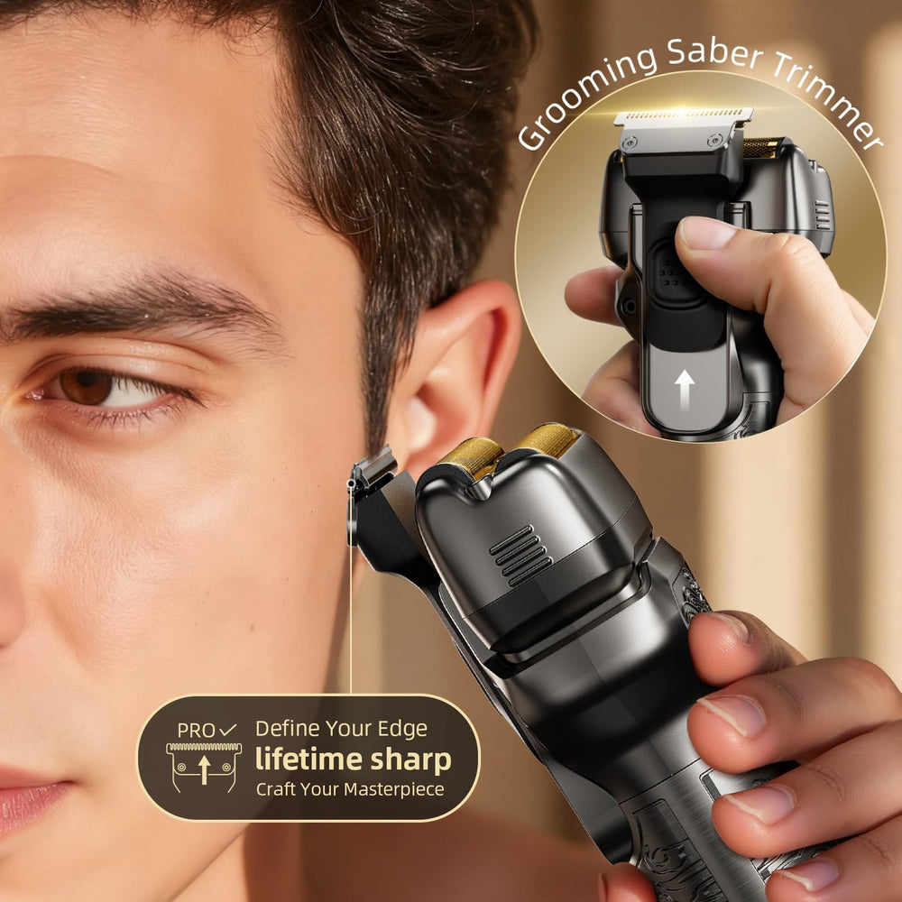PongTHUMB push-up trimmer for precise sideburns and beard detailing.