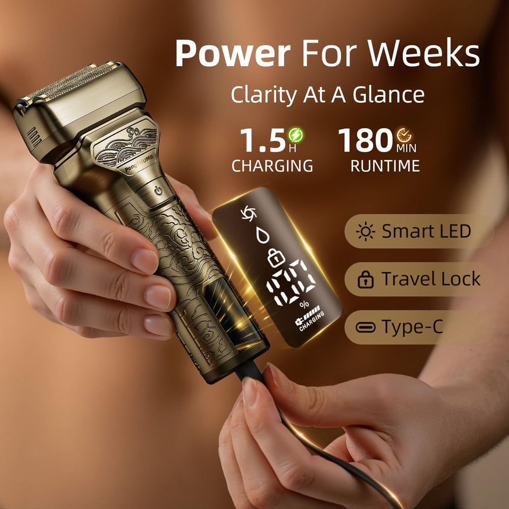PongTHUMB electric razor USB-C fast charge for travel readiness