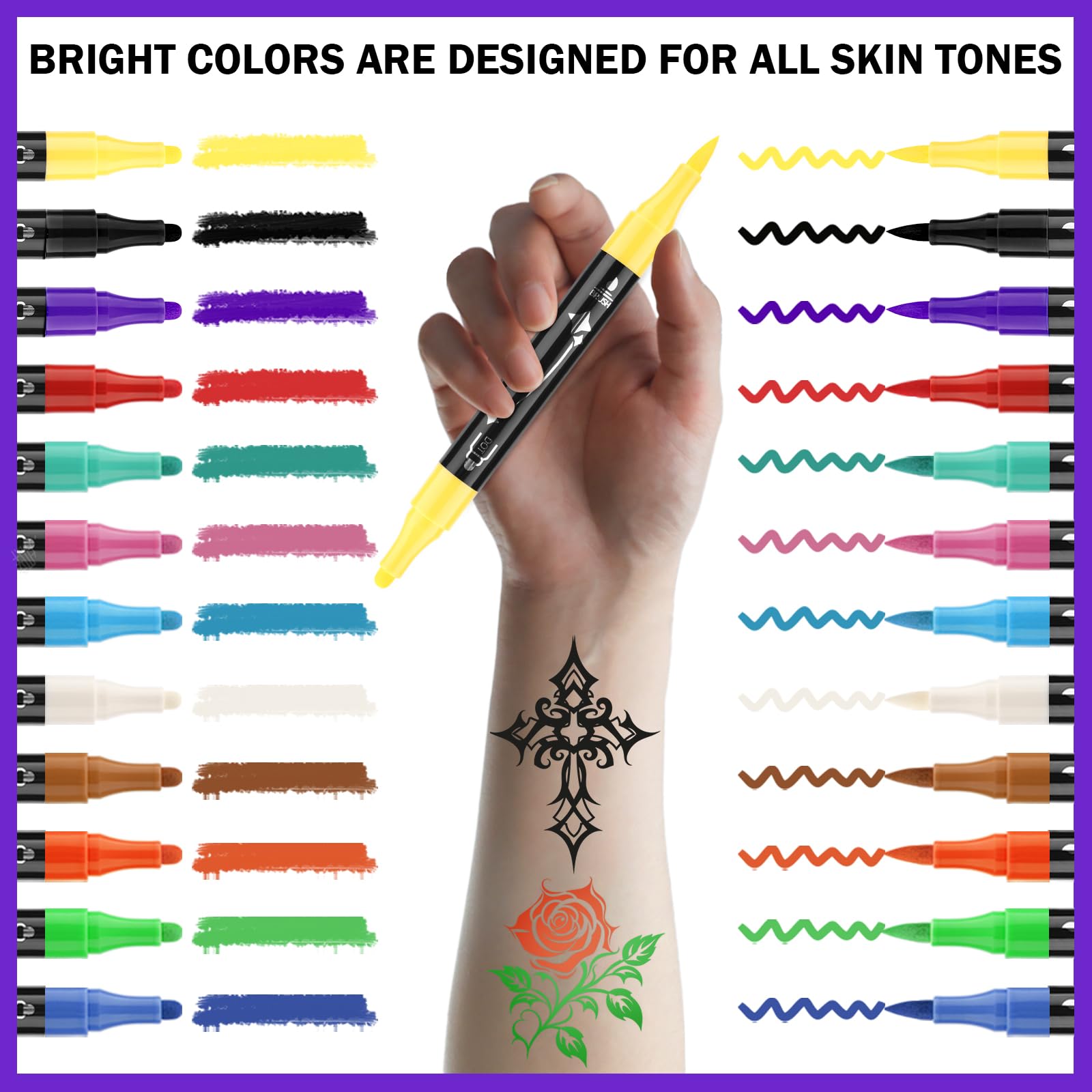 Ponhey dual-end tattoo pen delivering precise lines and broad fills