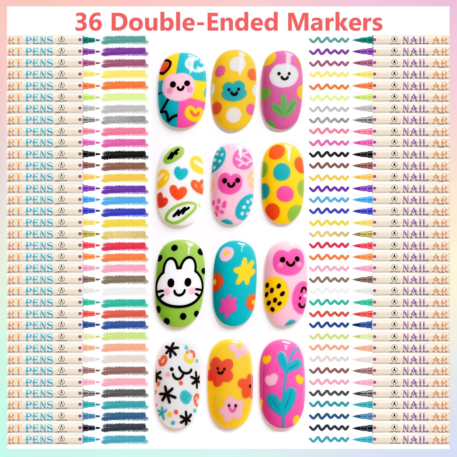 Ponhey nail art pens 0.7mm fine tip enables precise lines and details.