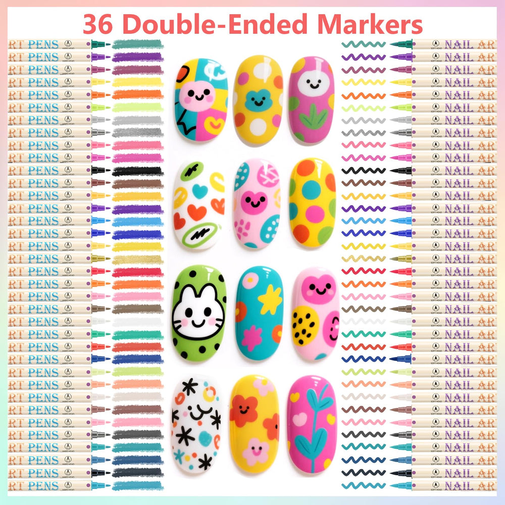 Ponhey nail art pens 0.7mm fine tip enables precise lines and details.
