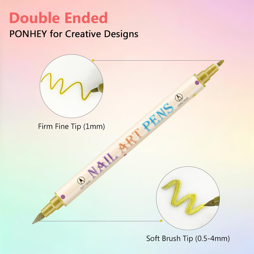 Ponhey nail art pens color swatches reveal vibrant hues for versatile at-home designs.