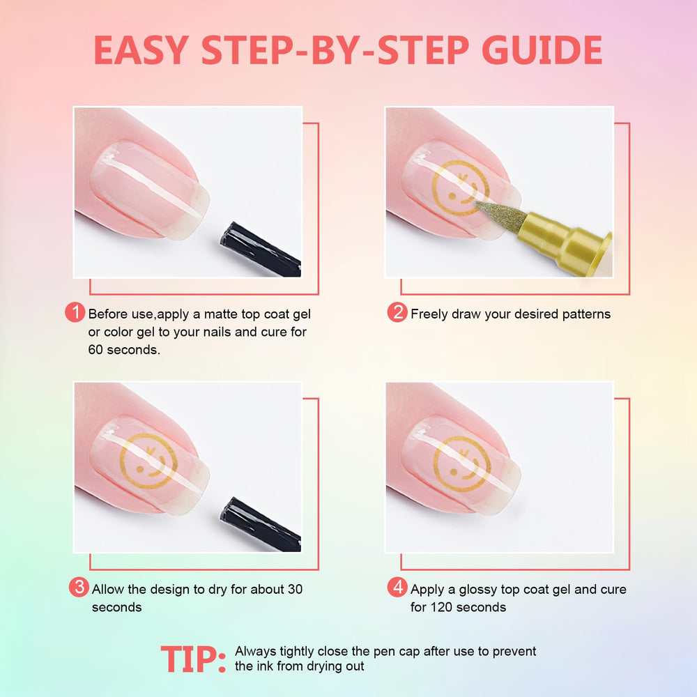 Ponhey nail art pens flow smoothly for beginner-friendly, easy nail art.