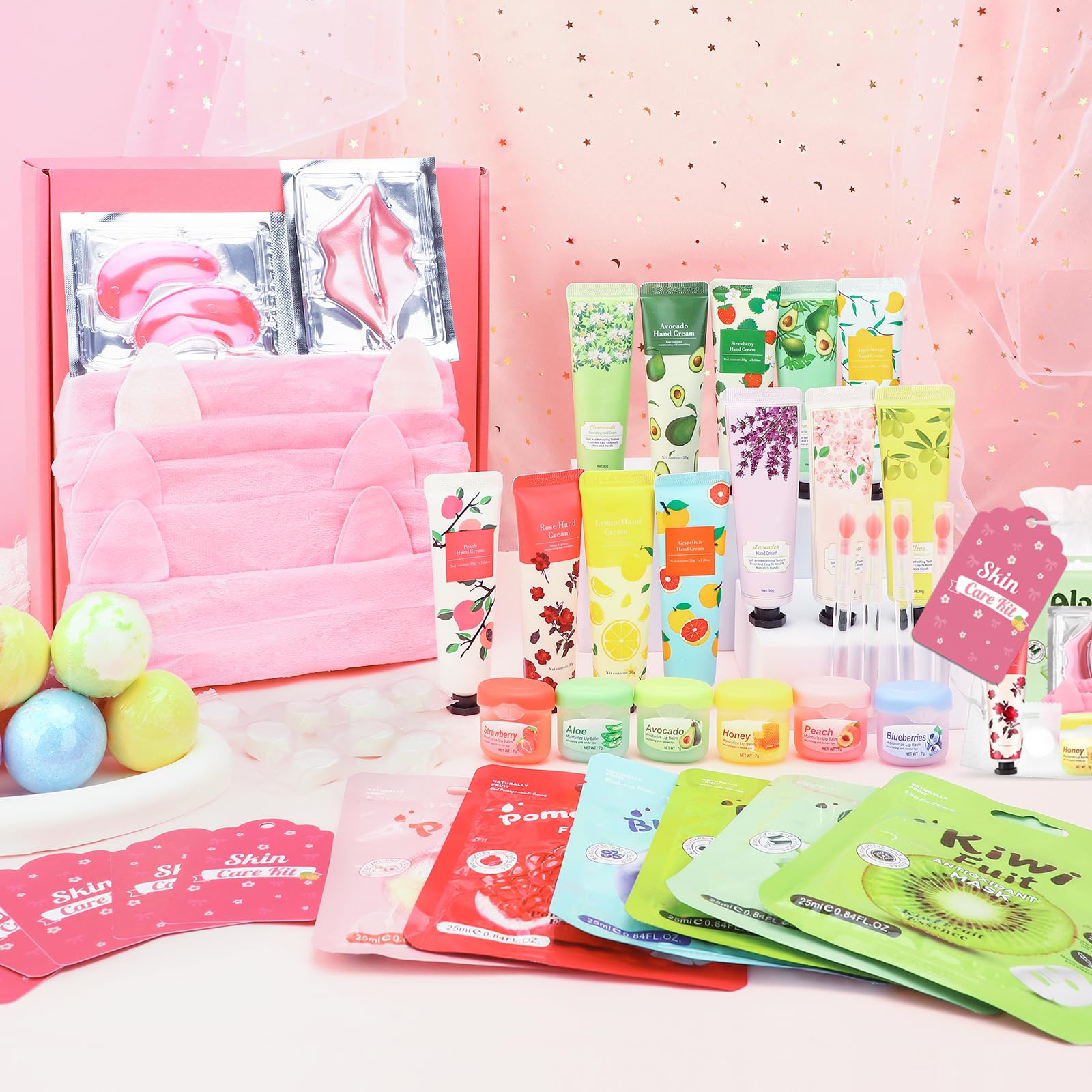 Ponhey spa party kit organza gift bags and silk headbands complete the spa vibe.