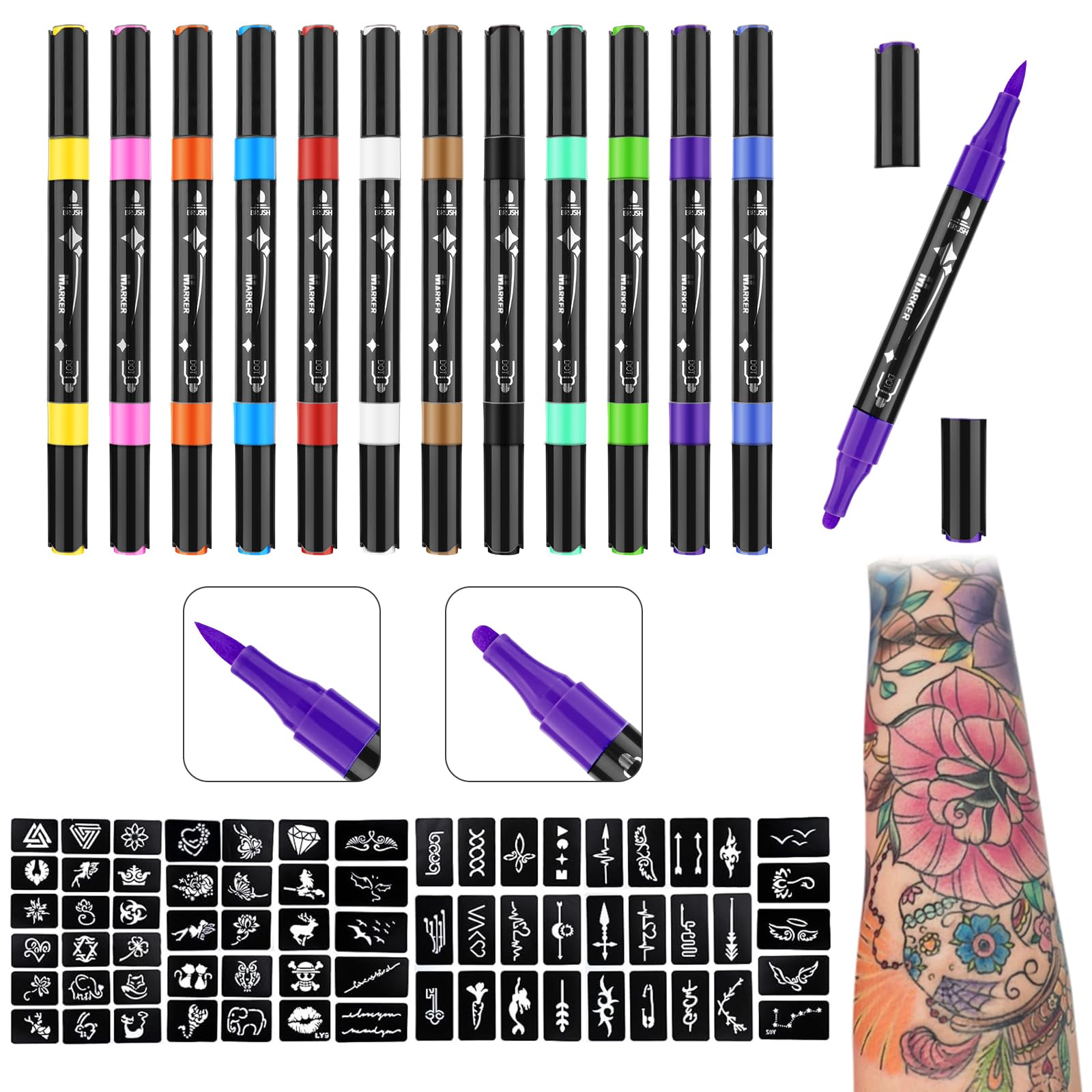Ponhey tattoo markers with vibrant colors for bold body art