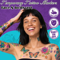 Ponhey 67-stencil set enabling intricate skin-art designs for festivals.