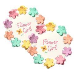 Pop Fizz Designs flower girl hair clips closeup for wedding day styling