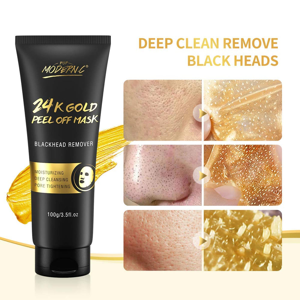 POP MODERN.C 24k gold peel-off mask close-up for pore refinement and glow.