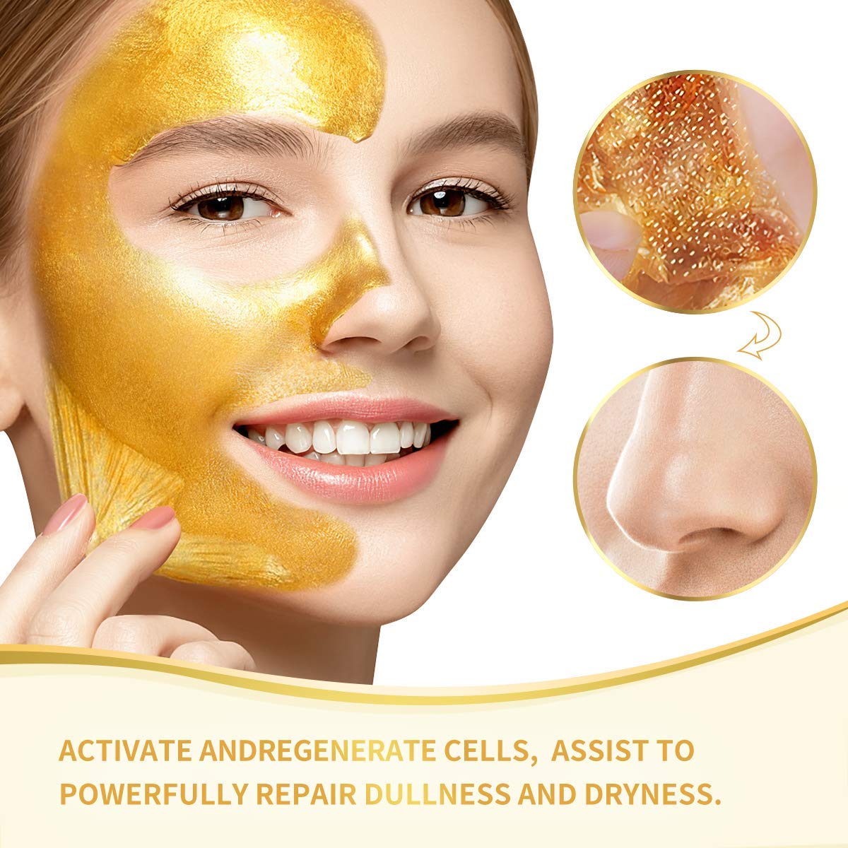 POP MODERN.C face mask on cheek showing refined pores and smoother texture.