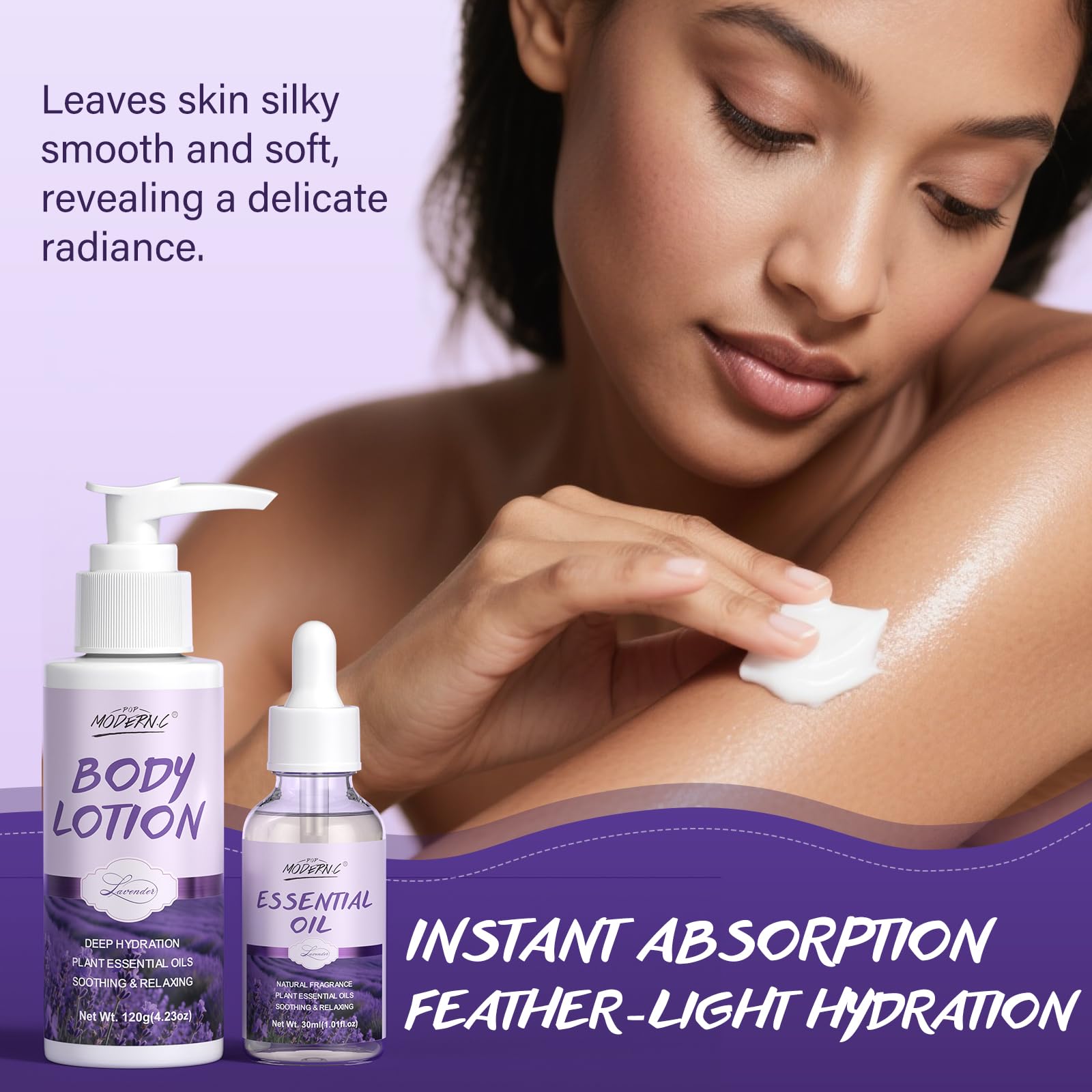 POP MODERN.C lavender body-scrub tub provides gentle exfoliation and refreshes skin.
