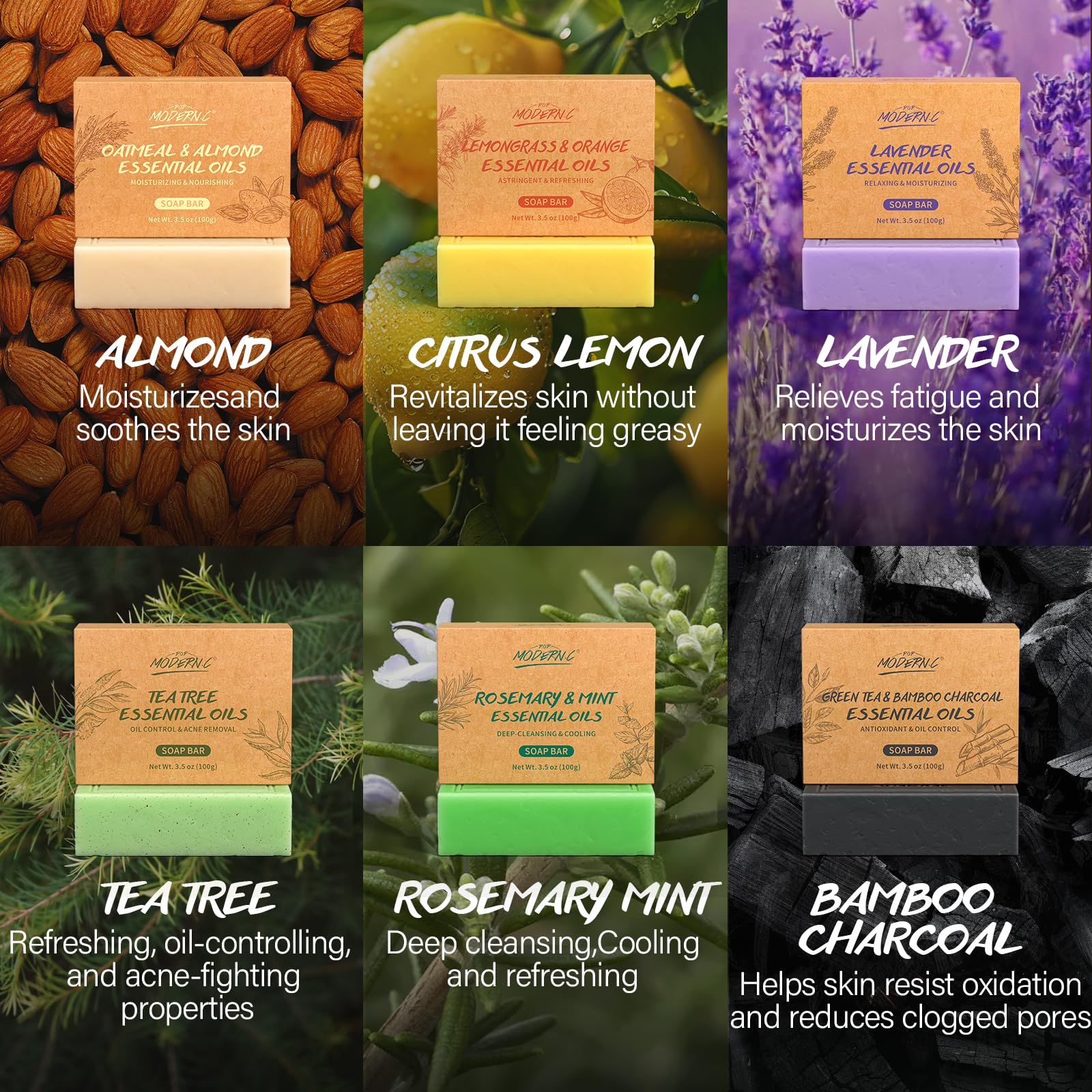 POP MODERN.C bamboo charcoal soap bar deep cleansing sensation