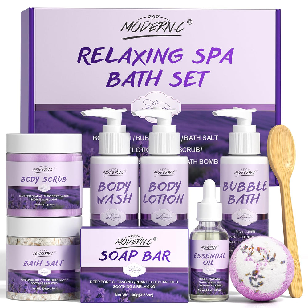 POP MODERN.C lavender bath gift set 8pcs, perfect for at-home spa and relaxation.