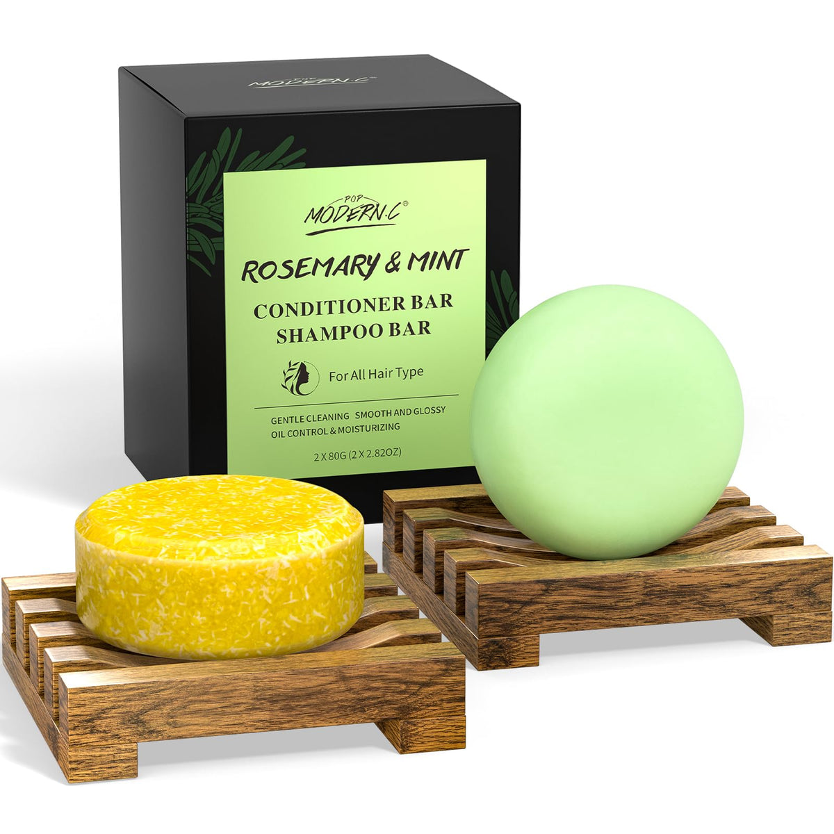 POP MODERN.C Rosemary shampoo bar foam for deep scalp cleansing and refreshed hair.