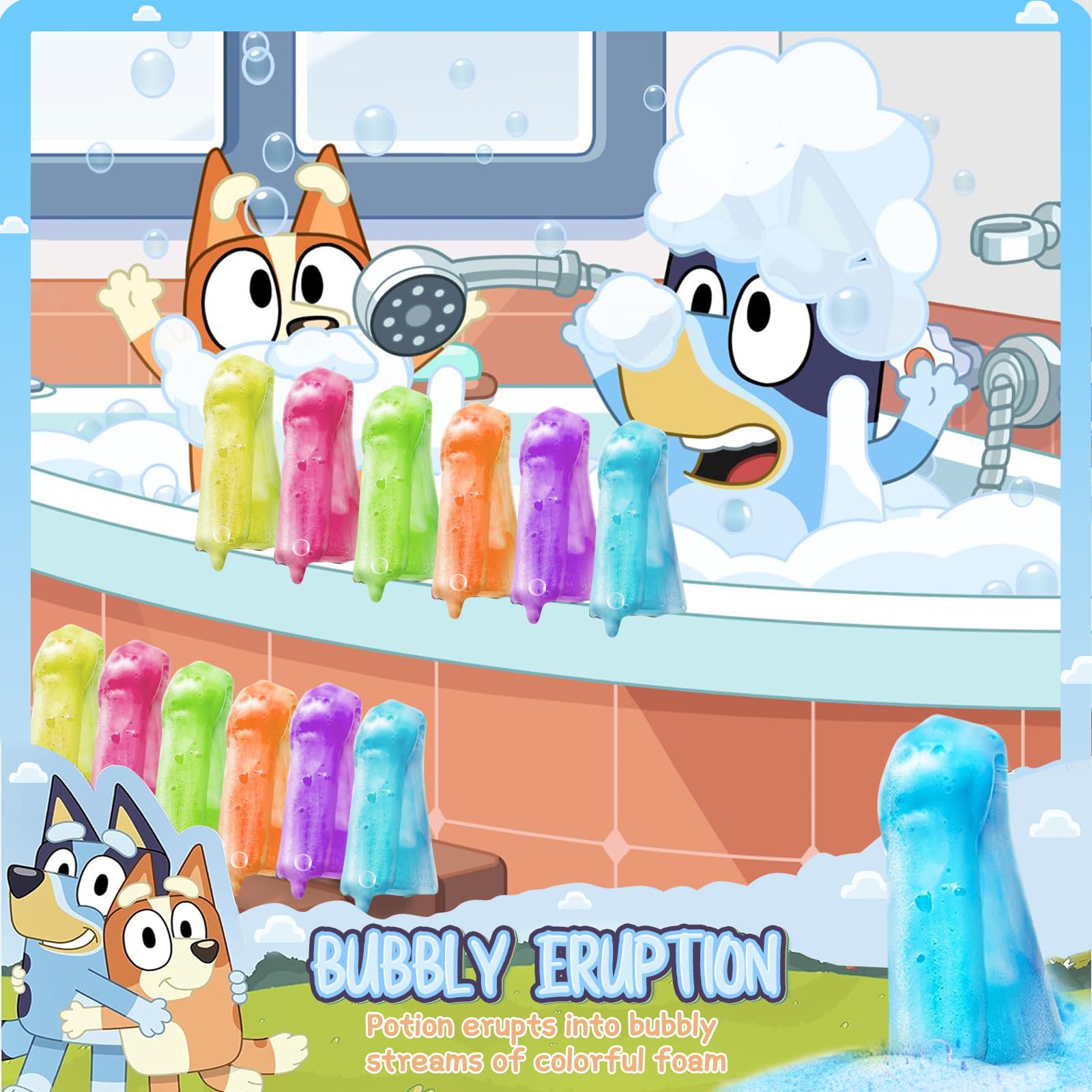 POPBATH erupting foam colors deliver a visually engaging sensory bath experience for kids.