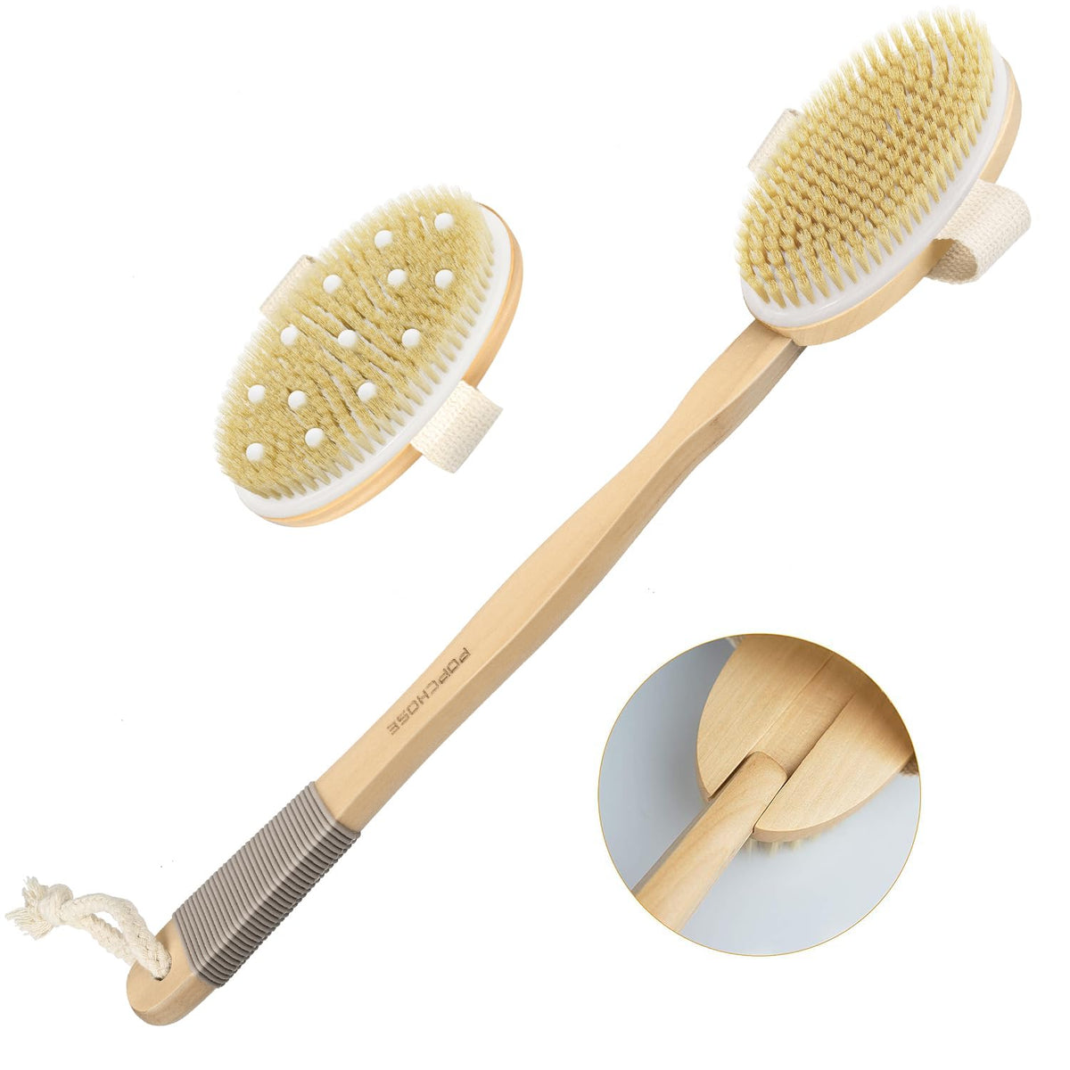 POPCHOSE back-scrubber-long-handle extending reach for easy full-body exfoliation.