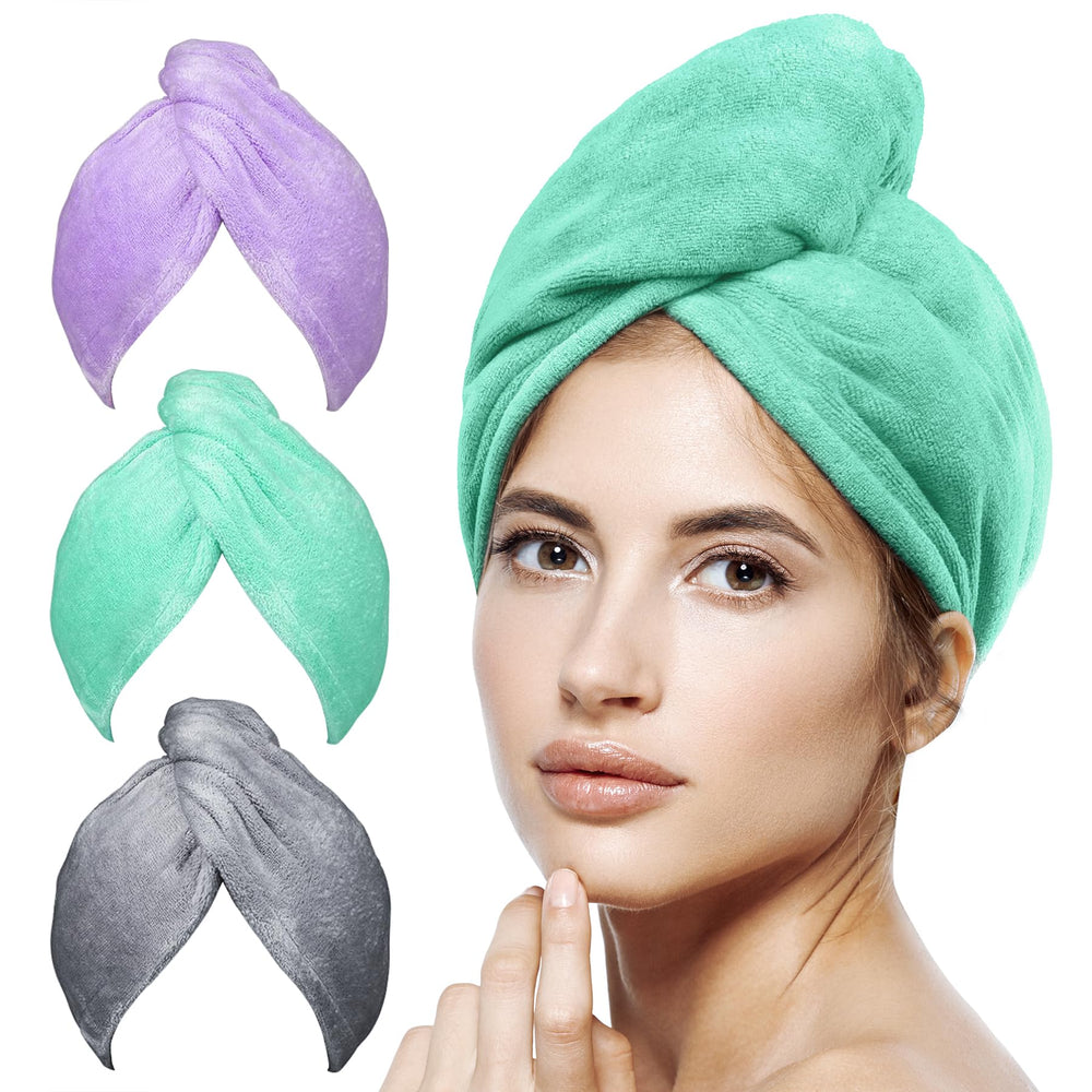 POPCHOSE Microfiber Hair Towel Wrap 3-Pack in gift colors for quick drying