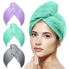 POPCHOSE Microfiber Hair Towel Wrap 3-Pack in gift colors for quick drying