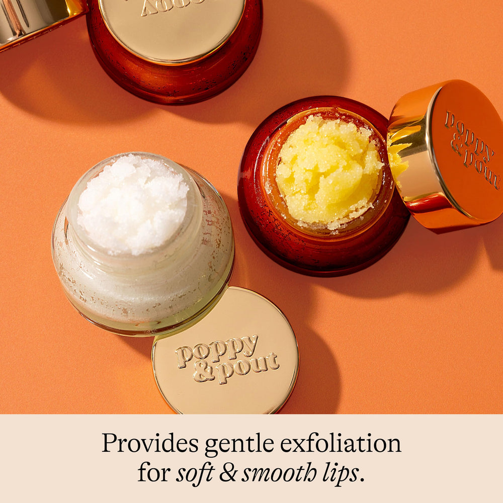 Poppy & Pout application shot showing lip scrub massage for a refreshed pout