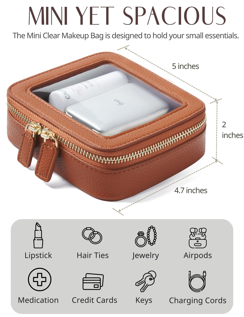 Popvibe makeup bag close-up highlights faux leather and durable exterior.